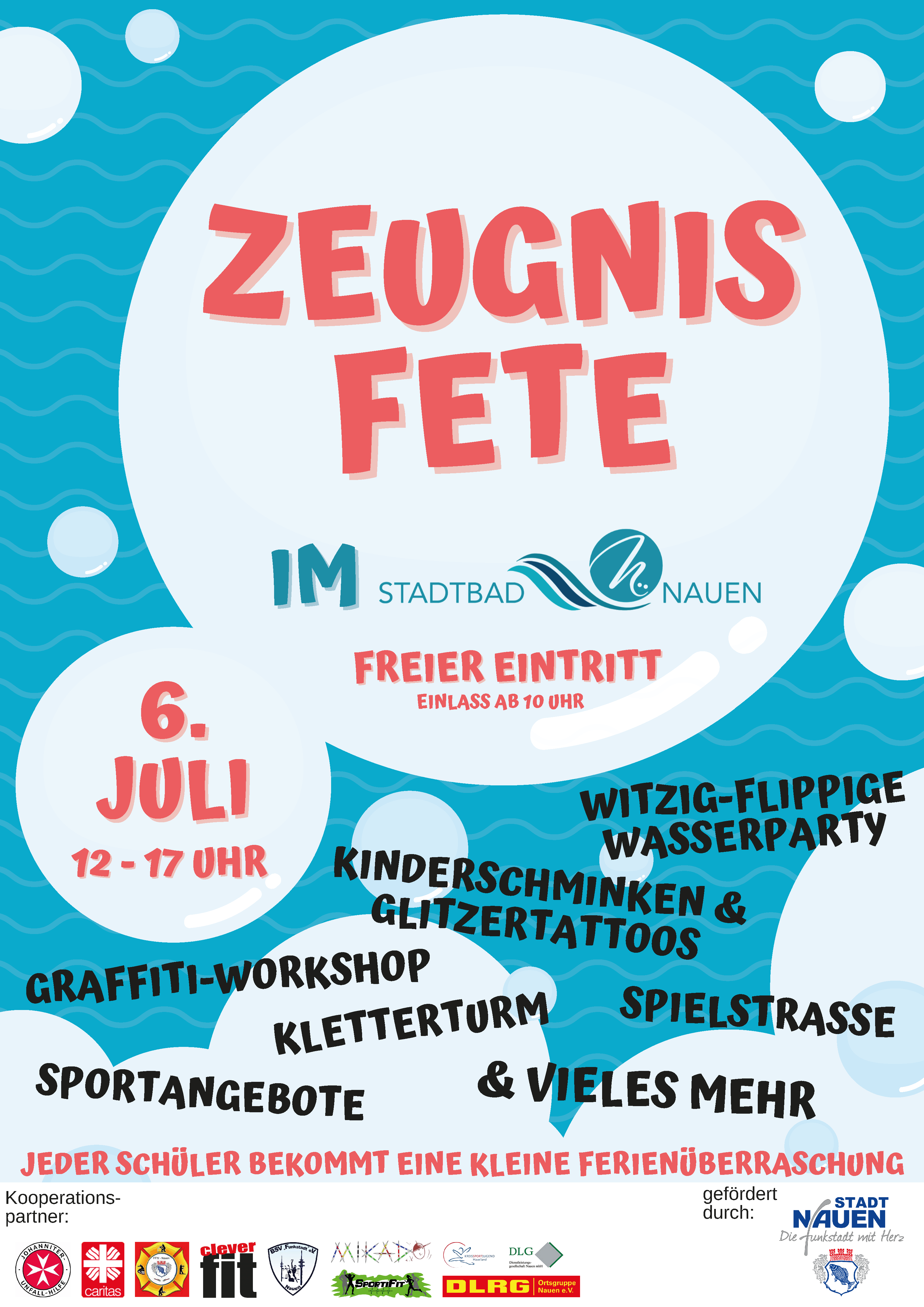 Zeugnisfete im Stadtbad Nauen am Mi. 06.07.2022