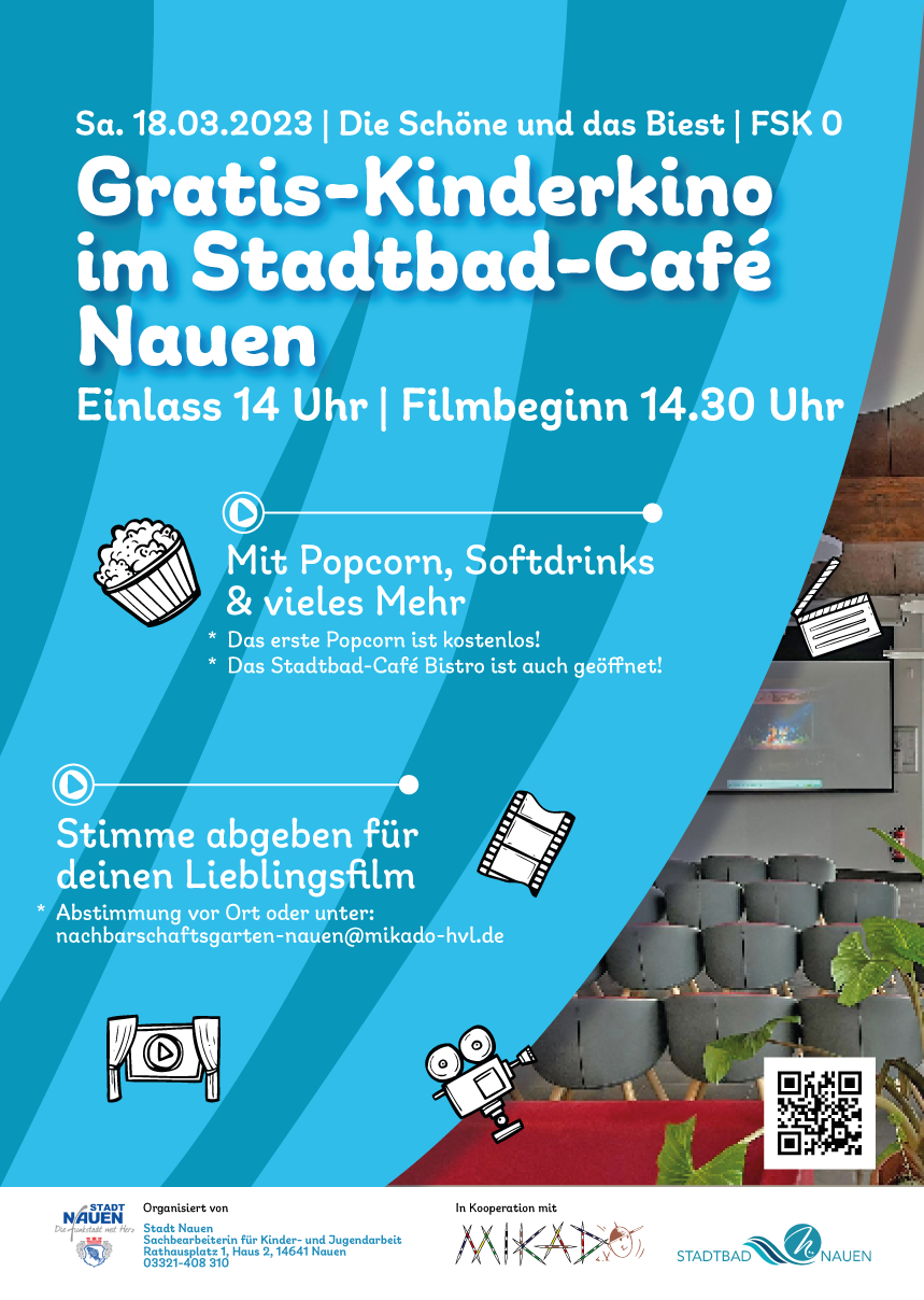 Gratis-Kinderkino im Stadtbadcafé am Sa. 18.03.23 von 14 – 17 Uhr