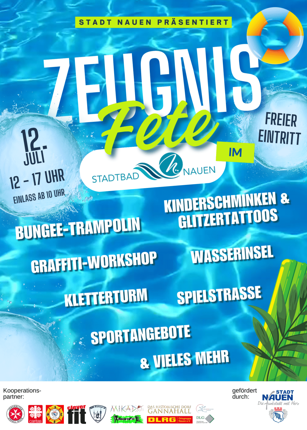 Zeugnisfete im Stadtbad Nauen am Mi 12. Juli 2023 von 12 bis 17 Uhr