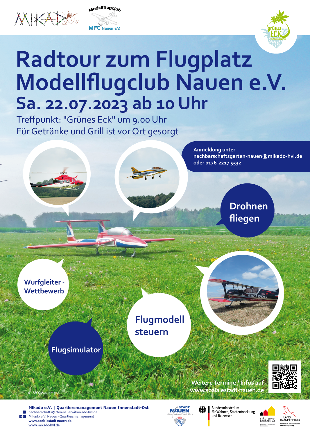 Radtour “Mikado fliegt” zum Flugplatz des MFC Nauen e.V. am 22.07.2023