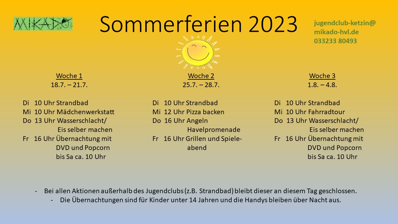 Sommerferienprogramm im Jugendclub Ketzin 2023