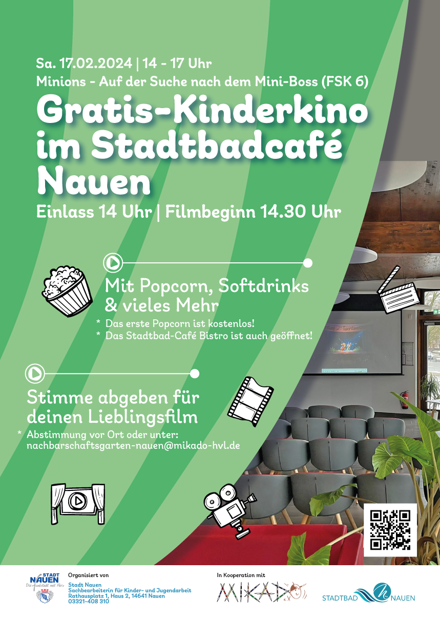 Gratis-Kinderkino im Stadtbad Nauen am 17.02.24 von 14 bis 17 Uhr