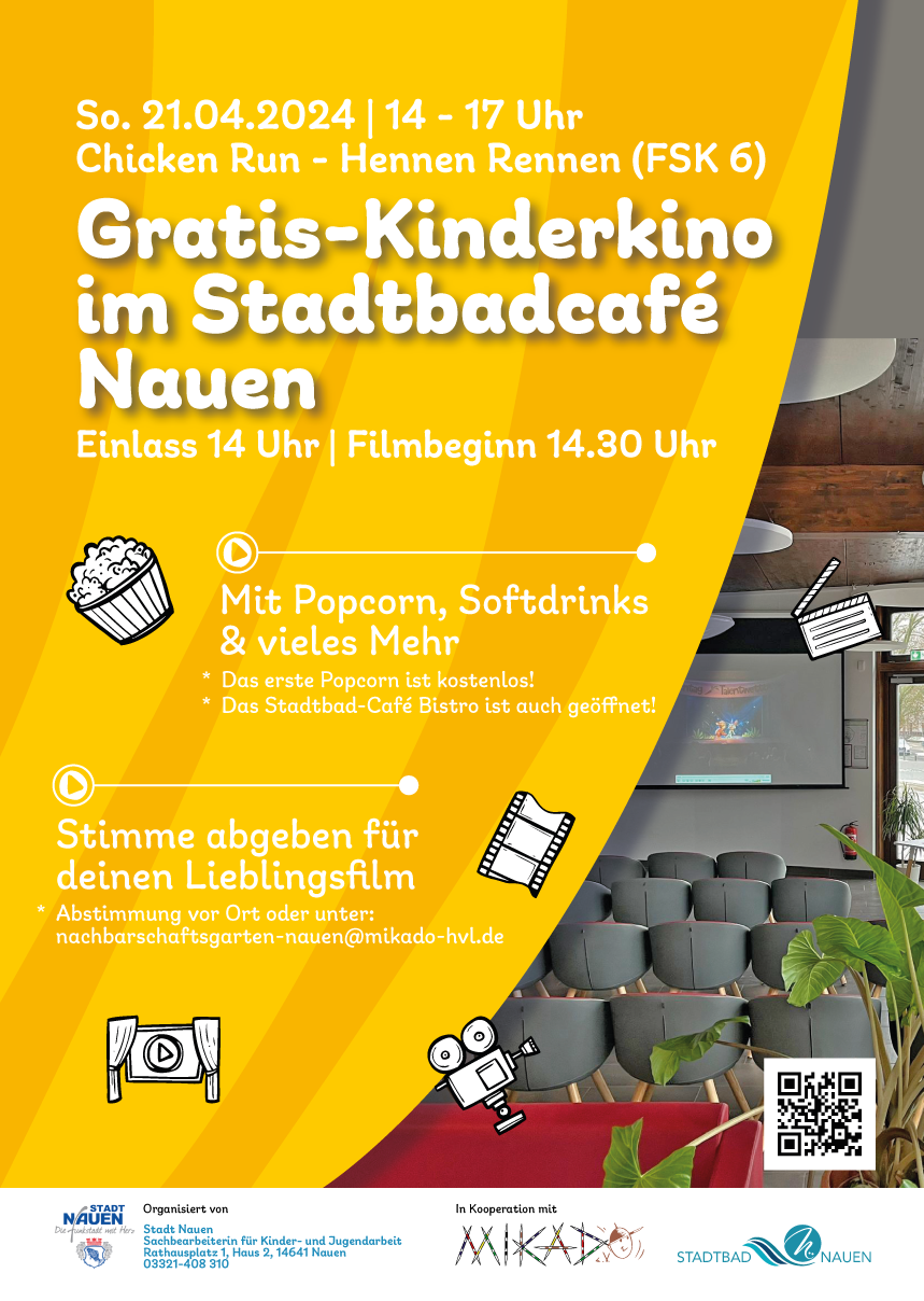 Gratis Kinder-Kino im Stadtbadcafé am So. 21.04.2024 von 14 bis 17 Uhr