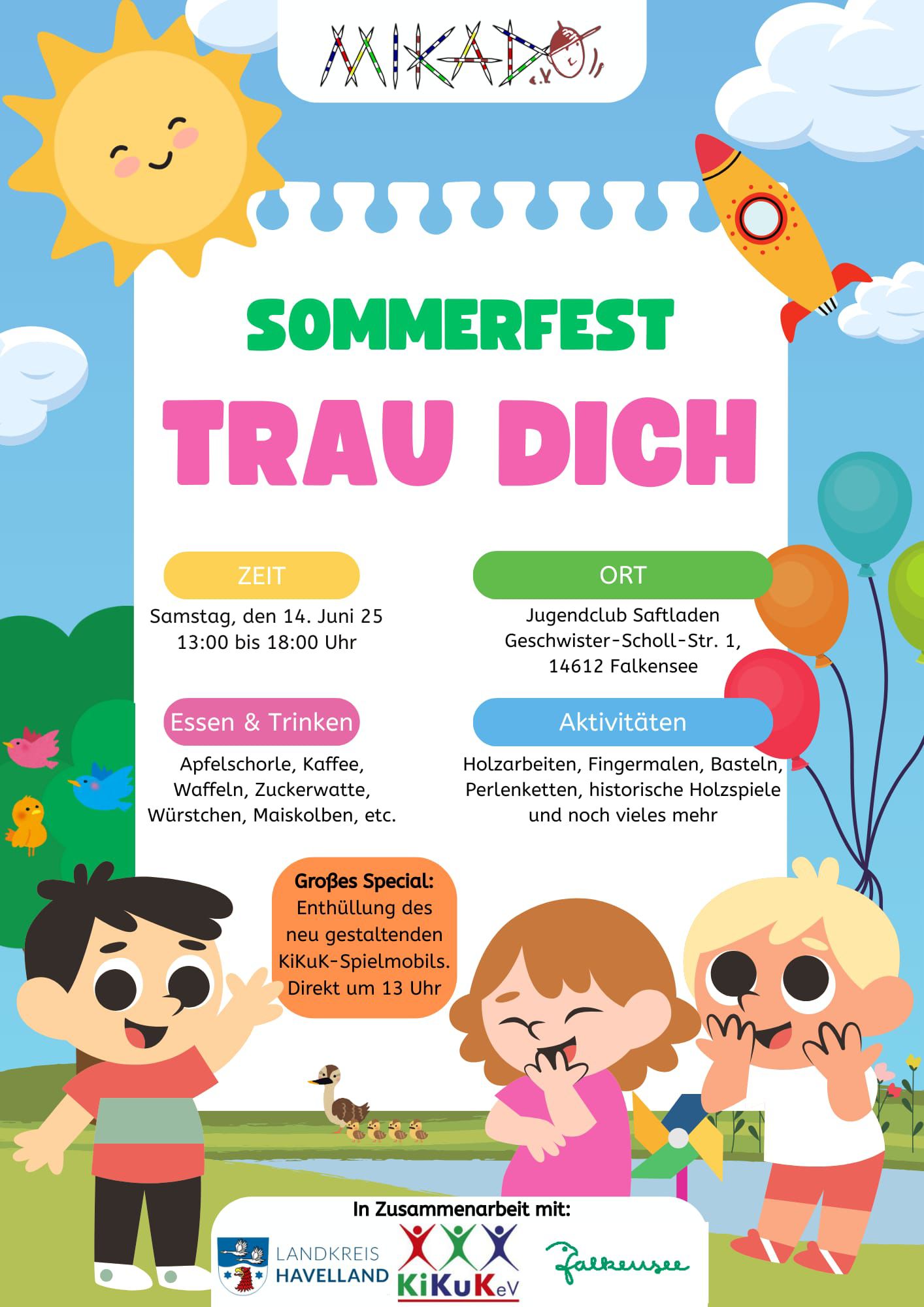 „Trau Dich“ – Sommerfest am “ Jugendclub Saftladen“ am 14.06.2025 von 13 bis 18 Uhr