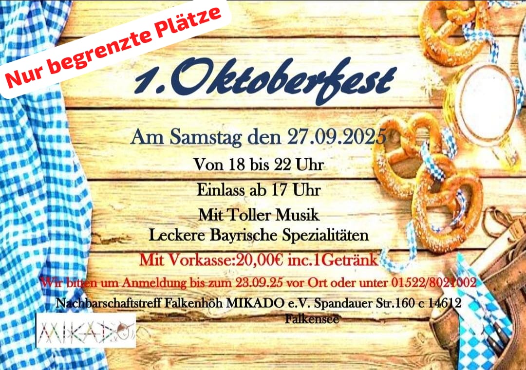 Feiert mit uns das 1. Oktoberfest! im NBT Falkensee Falkenhöh am 27.09.2025 – mit Anmeldung!