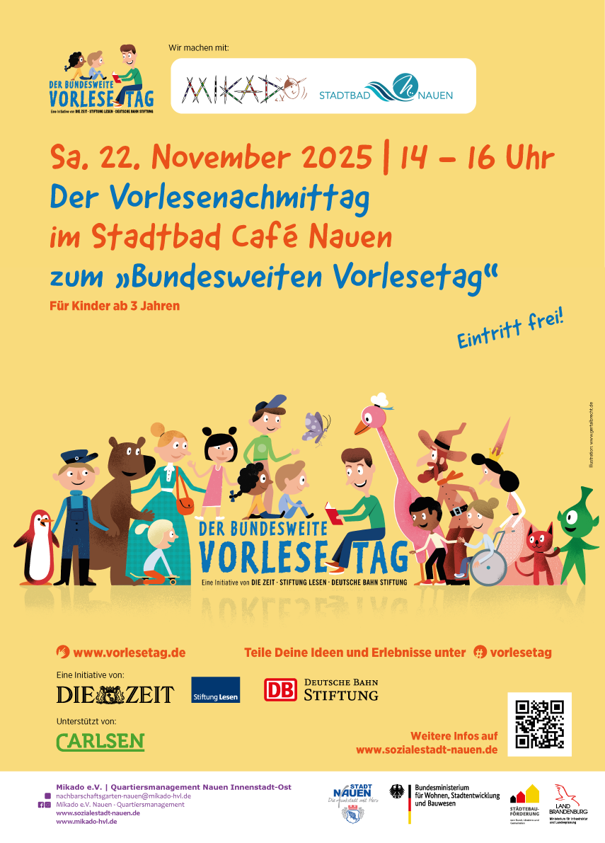 Der Vorlesenachmittag im Stadtbad Café zum „Bundesweiten Vorlesetag“ am 22.11.2025 von 14 bis 16 Uhr