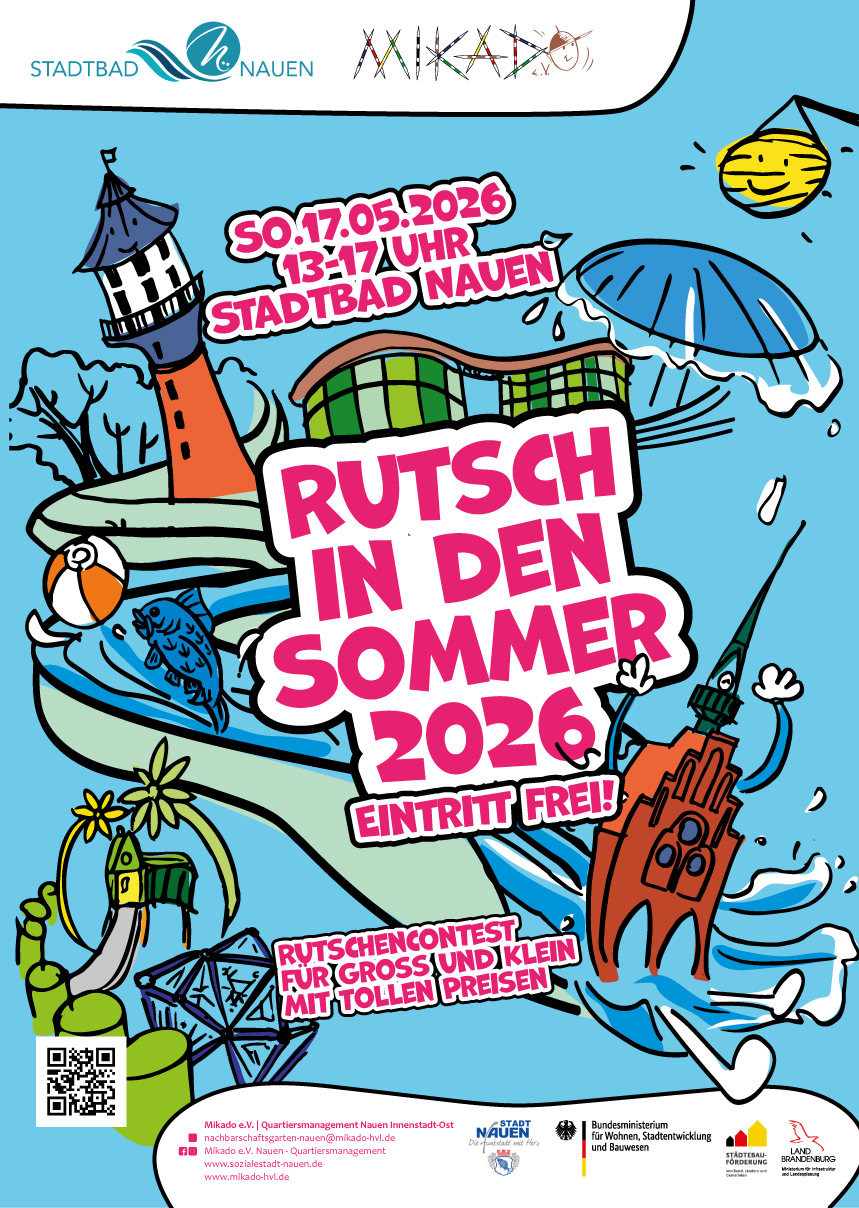 „Rutsch in den Sommer 2026“ – Rutsch-Wettbewerb für Groß und Klein im Stadtbad Nauen am 17. Mai 2026