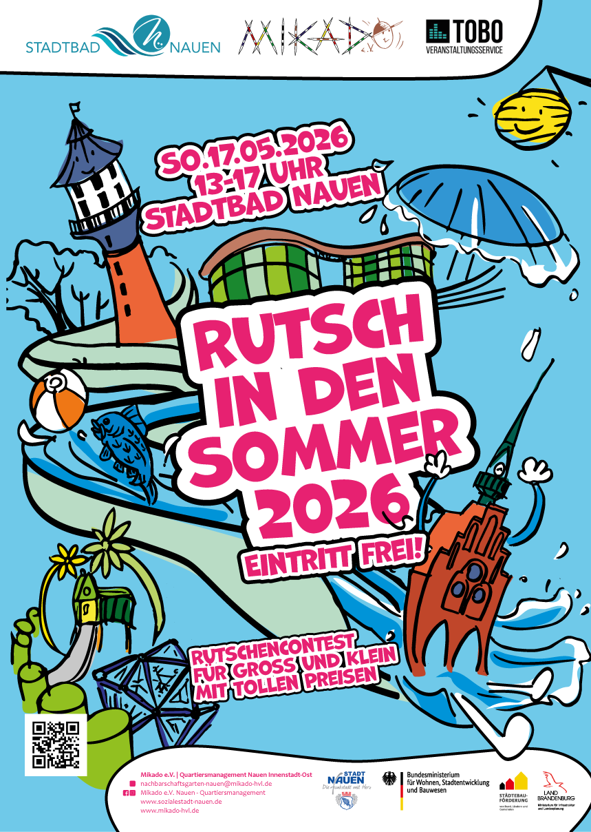„Rutsch in den Sommer 2026“ – Rutsch-Wettbewerb für Groß und Klein im Stadtbad Nauen am 17. Mai 2026