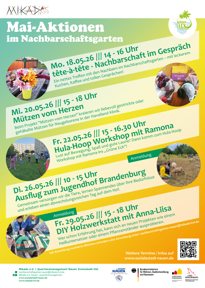 Mai-Aktionen im Nachbarschaftsgarten „Grünen Eck“
